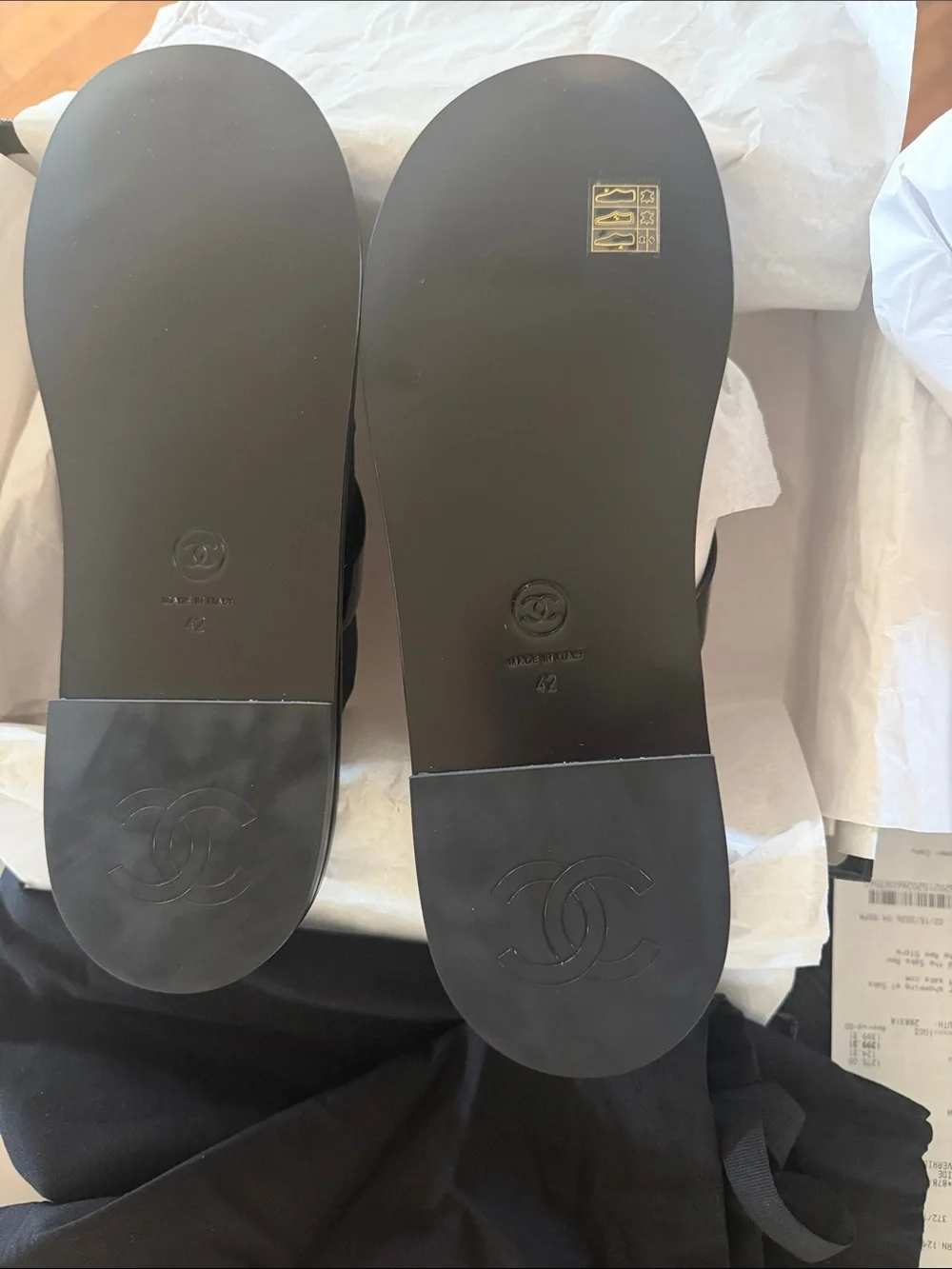 CHANEL Black Patent Camellia Thong Sandals
